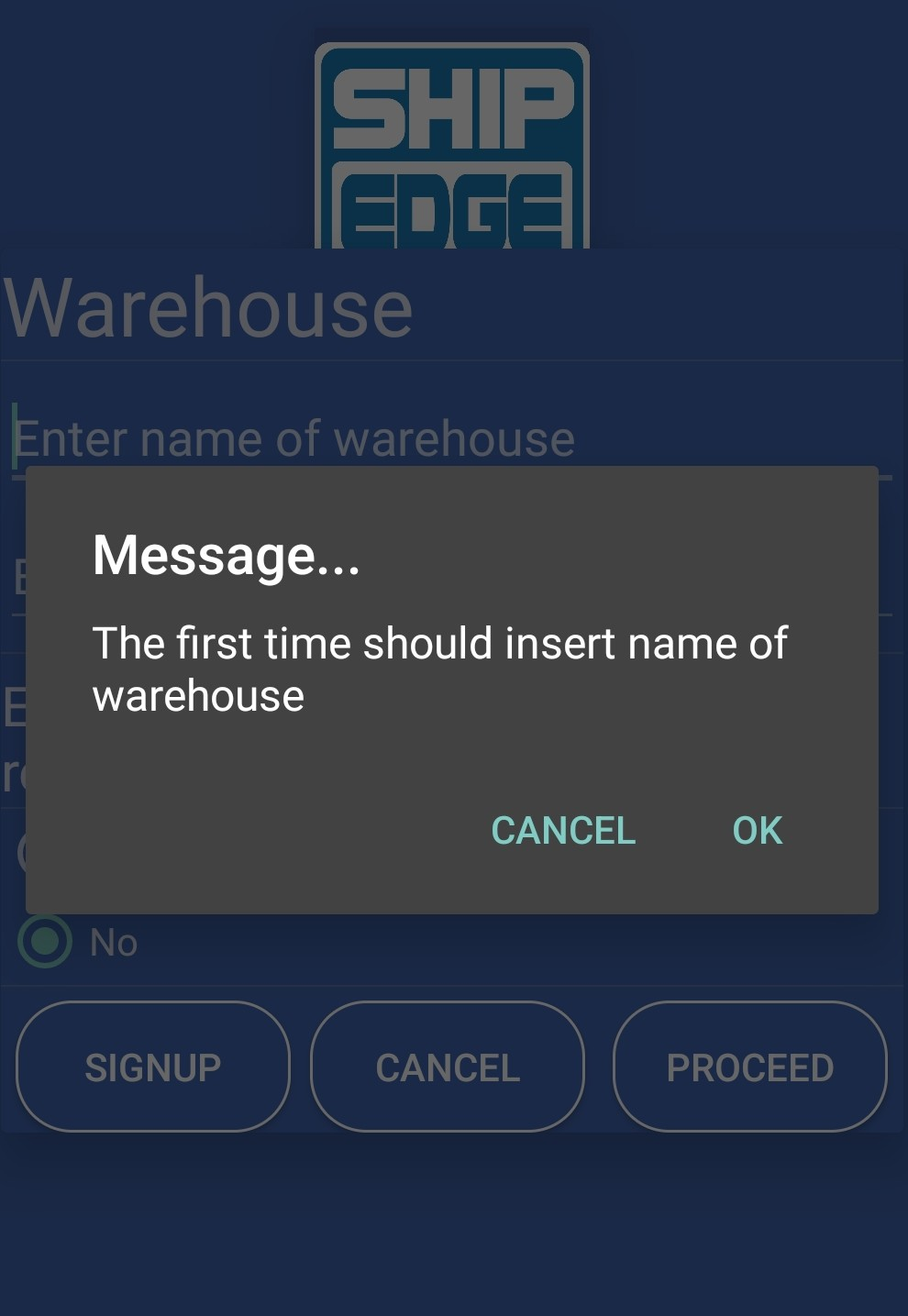 Enter Warehouse Information