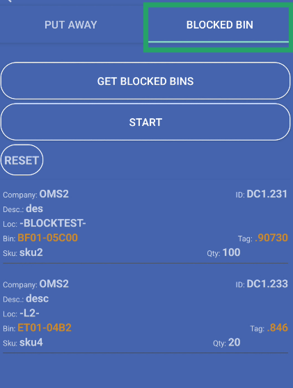 Load & Move Blocked Bins List