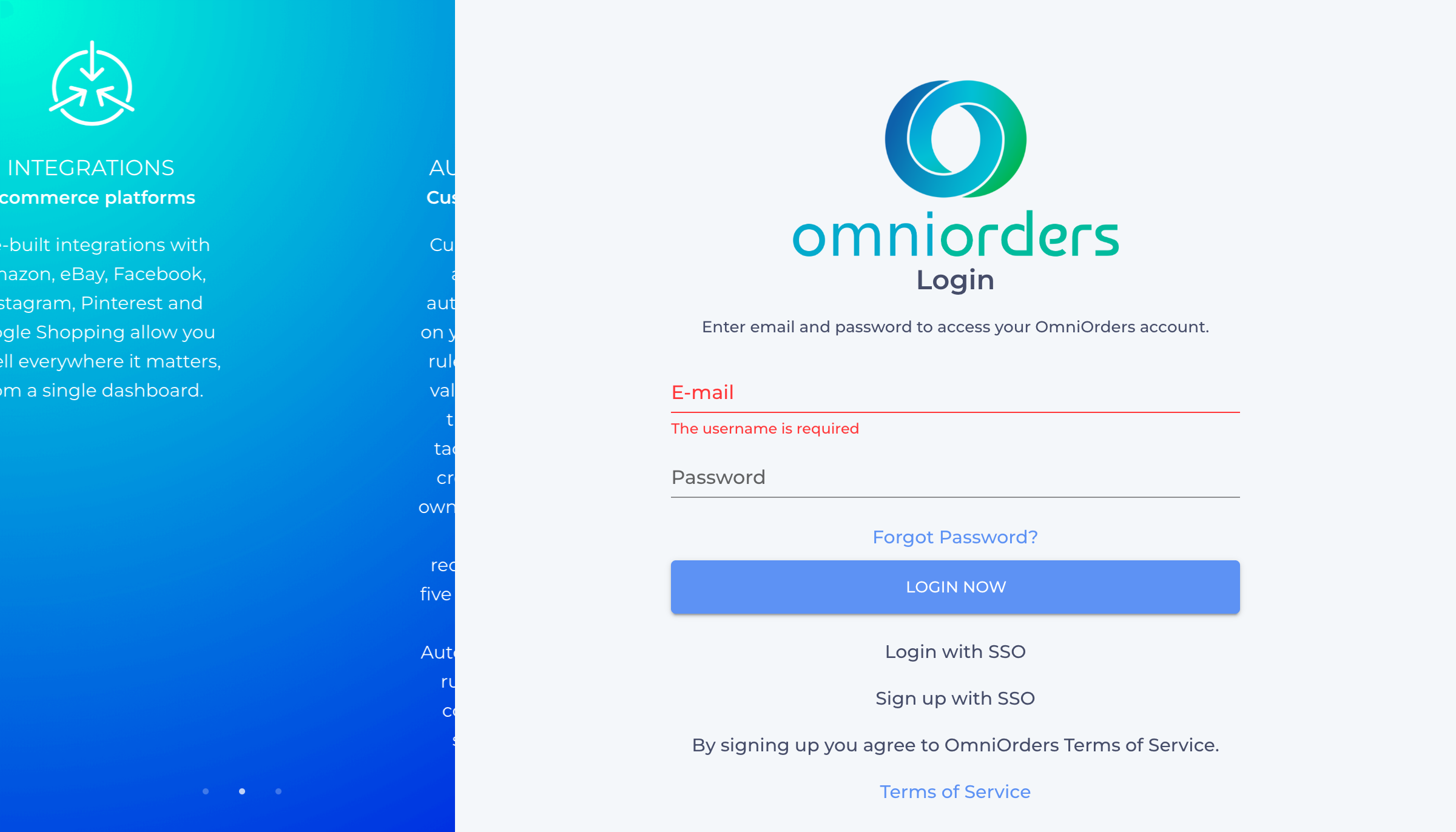 OmniOrders Login Page